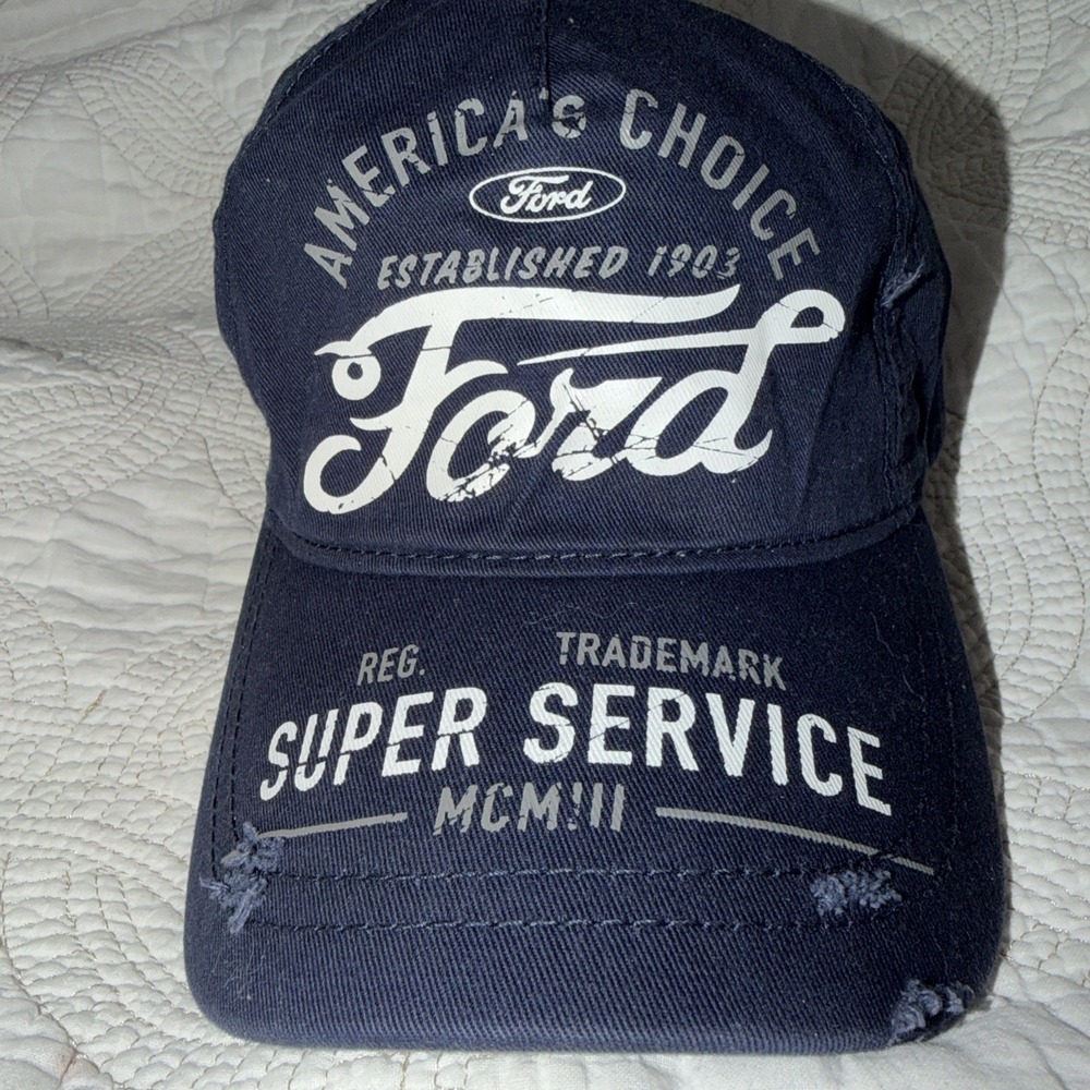 Ford Baseball Cap Mens OS Navy Blue White Distressed Super Service Hat